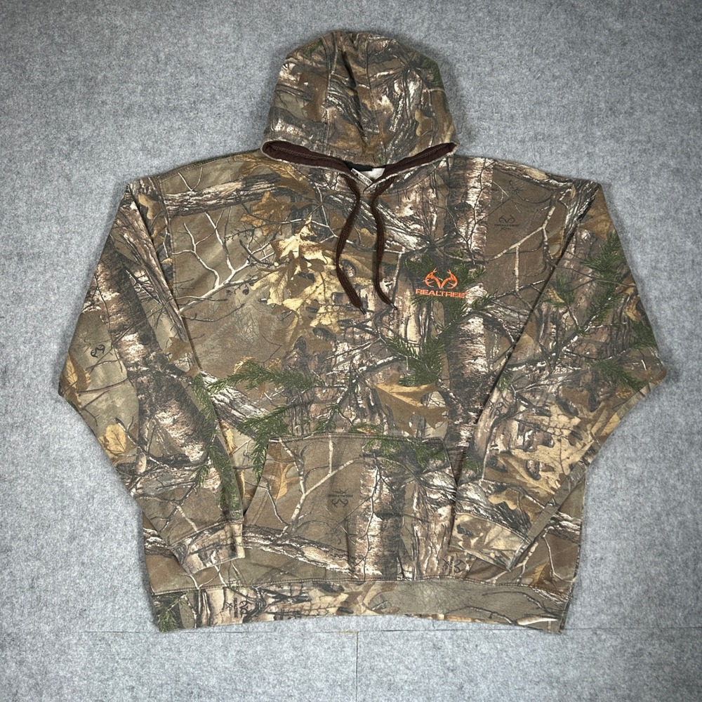 Realtree Hoodie Men 2XL Brown Camo Xtra Hunting Pullover Fleece Sweatshirt